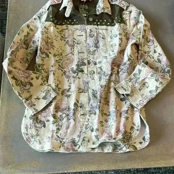 English Rose Multicolor Floral Studded Long Sleeve Button Front Jacket Size M - Picture 12 of 12
